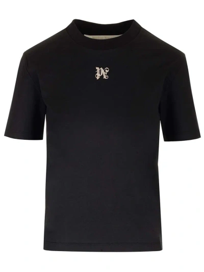 Palm Angels Black T-shirt With Embroidered Monogram