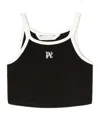 Palm Angels Black Pa Monogram Cropped Tank Top In Black