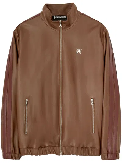 Palm Angels Pa Monogram Leather Track Jacket In Brown