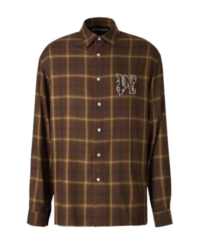 PALM ANGELS PALM ANGELS LOGO EMBROIDERED CHECKED LONG-SLEEVED SHIRT