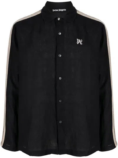 Palm Angels Pa Monogram-print Linen Shirt In Black
