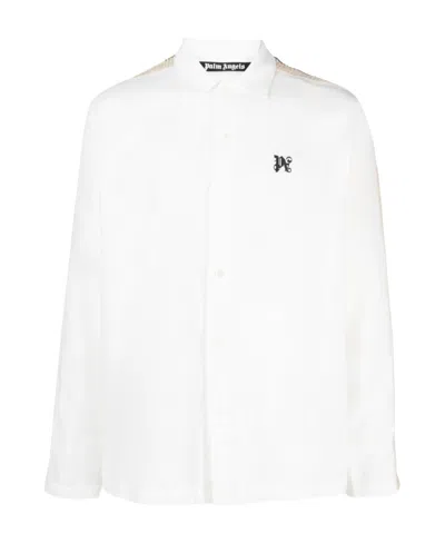 Palm Angels Pa Monogram Printed Long-sleeved Shirt In White