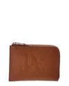 Palm Angels Pa Monogram Zip Leather Card Holder In Brown