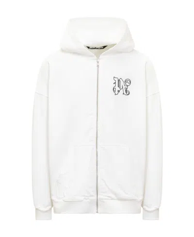 Palm Angels Pa Monogram Zipped Hoodie In White