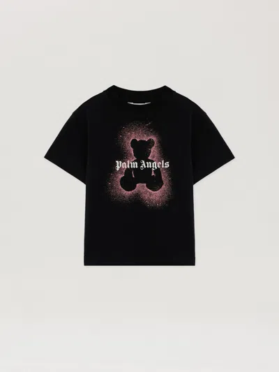 Palm Angels Kids' Pa Spray Bear Reg Tee S/s In Black
