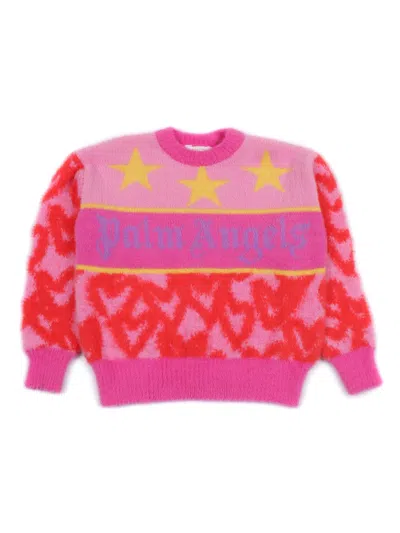 PALM ANGELS PA SPRAY HEARTS KNIT CREW ROSE PINK - L