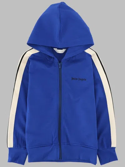 Palm Angels Mini Paint Track Full Zip Hoodie For Boys In Blue