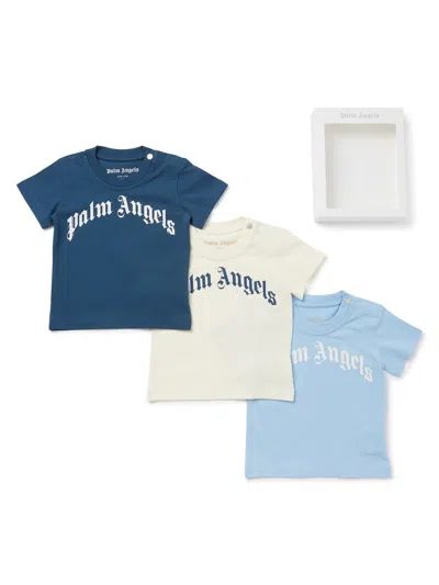 Palm Angels Kids' Pacurvedlogotripacktshirt In Azure