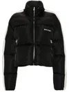 Palm Angels Striped Webbing-trimmed Padded Shell Down Jacket In Black  