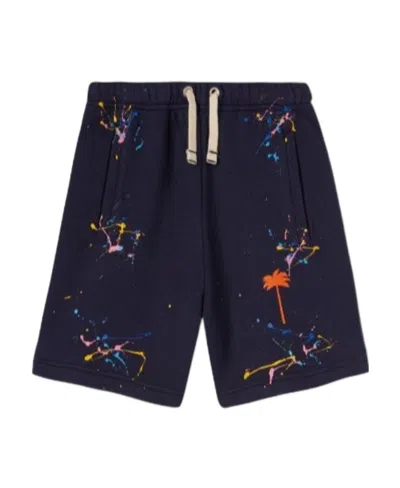 Palm Angels Paint-splatter Cotton Shorts In Black