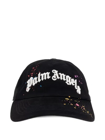 Palm Angels Paint-splatter Logo-embroidered Cap In Black