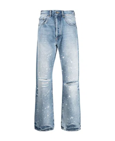 Palm Angels Paint-splatter Straight Jeans In Blue