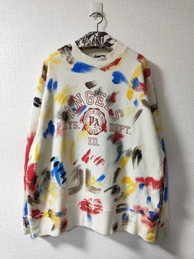 Pre-owned Palm Angels Painted College Sweatshirt In White