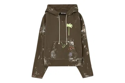 Pre-owned Palm Angels Painted Raw Cut Hoodie Green