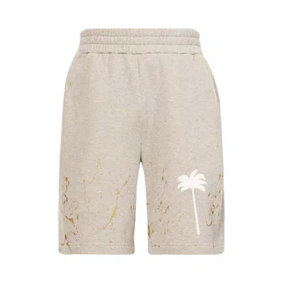 Pre-owned Palm Angels Paint-splatter Logo Shorts 'grey' | Men's Size S In Gray