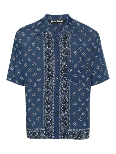 Palm Angels Paisley-print Bowling Shirt In Blue