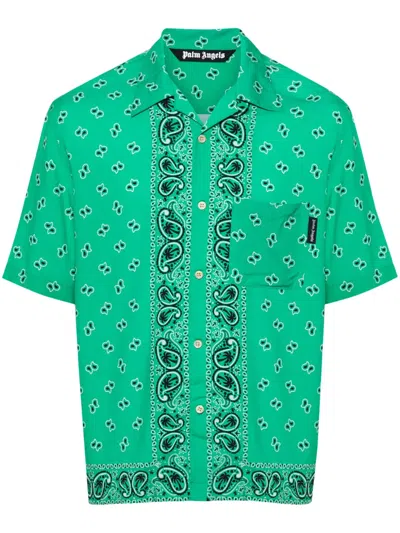 Palm Angels Paisley Print Viscose Shirt In Green