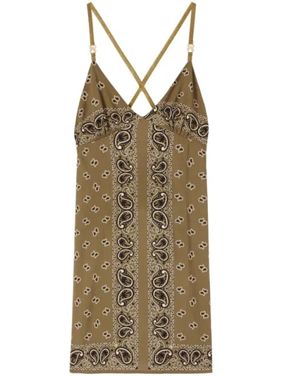 Palm Angels Paisley Print Sleeveless Mini Dress In Military Military