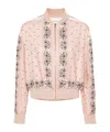 Palm Angels Pink\/white Linen Blend Print Bomber Jacket In Nude