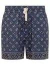 Palm Angels Printed Paisley Bermuda Shorts In Navy Blue