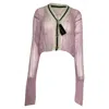 Palm Angels Palm Angel Contrasting Trim Cardigan In Pink Mohair In Pink