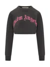 Palm Angels Black Crop Sweatshirt With Pink Logo In Black