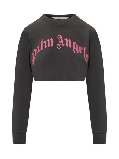 Palm Angels Black Crop Sweatshirt With Pink Logo