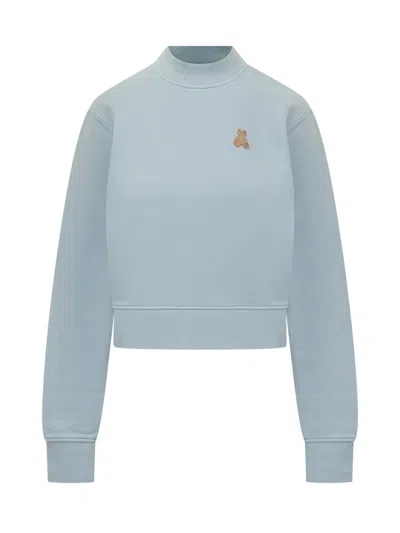 PALM ANGELS PALM ANGELS PALM ANGELS BLUE SWEATSHIRT WITH EMBROIDERED BEAR