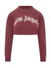 Palm Angels Cotton Crop Sweatshirt With Logo In Red