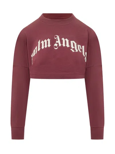 Palm Angels Cotton Crop Sweatshirt With Logo In Red
