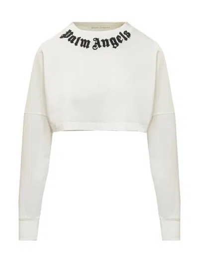 Palm Angels Cropped Sweatshirt In White