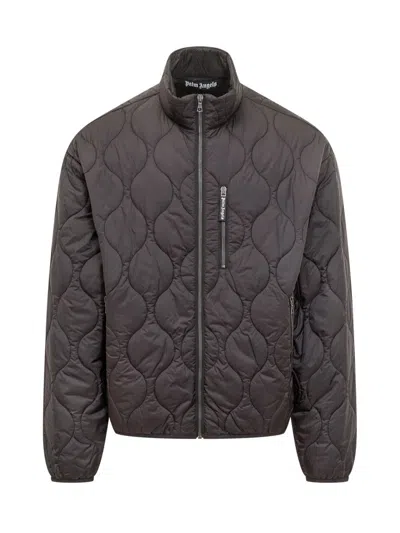 Palm Angels Quilted Casual Jacket With High Collar In Brown