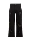 Palm Angels Jeans With Gothic Logo Embroidery In Black