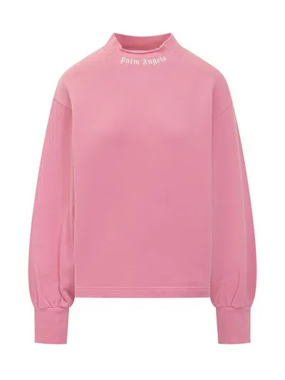 Palm Angels Pink Sweatshirt With Embroidered Logo