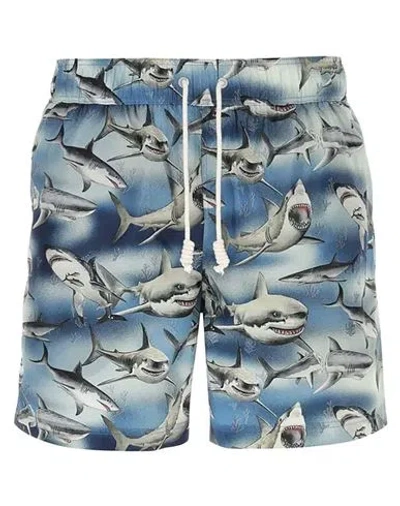 Palm Angels Shark Print Blue Swim Boxers Man Swim Trunks Blue Size L Polyester