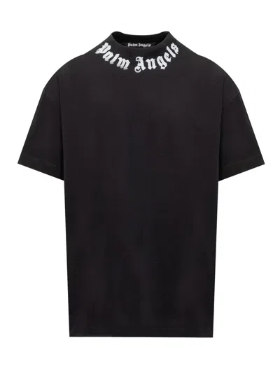 Palm Angels Neck Logo Tee In Black