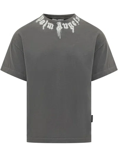 Palm Angels Neck Logo Regular T-shirt In Gray