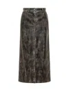 Palm Angels Vintage Effect Eco Leather Midi Skirt In Gray