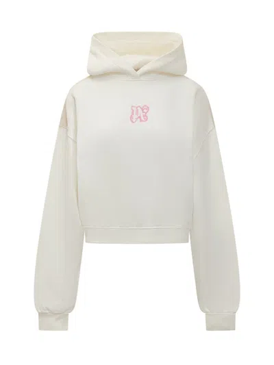 PALM ANGELS PALM ANGELS PALM ANGELS WHITE SWEATSHIRT WITH PINK EMBROIDERED LOGO