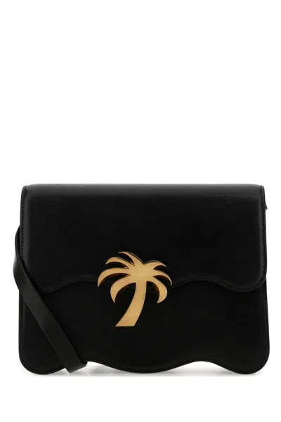 Palm Angels Palm Beach Mini Calf Leather Crossbody Handbag With Golden Hardware In Black