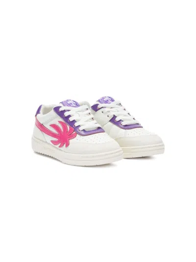 Palm Angels Kids' Palm Beach University Leather Sneakers In White