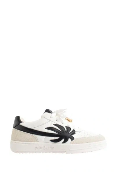 Palm Angels White Palm Beach University Leather Trainers In Black