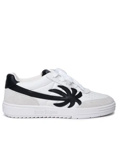 Palm Angels Palm Beach University White Leather Sneakers In Black/red