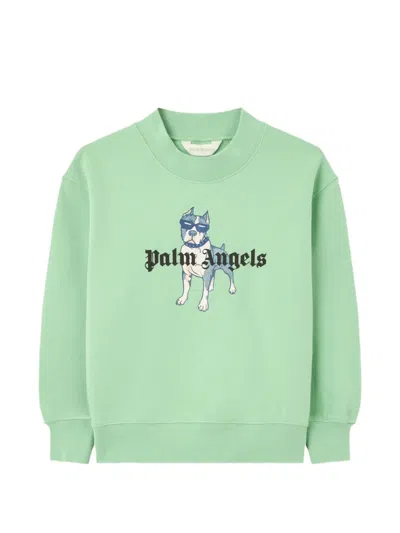 Palm Angels Kids' Palm Dog Logo-print Sweater In Green