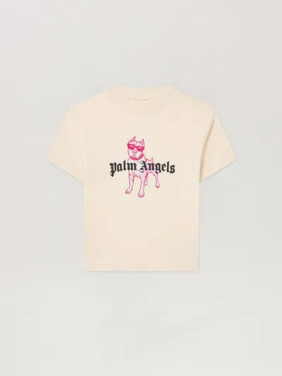 Palm Angels Kids' Palm Dog T-shirt In White