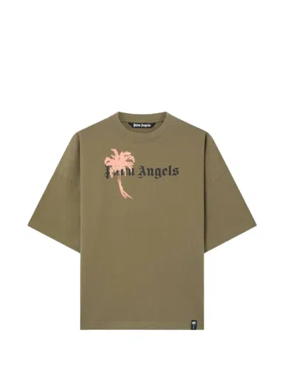 Palm Angels Crew-neck Printed T-shirt In Green