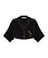 Palm Angels Palm Embroidered Cropped Bowling Shirt In Black
