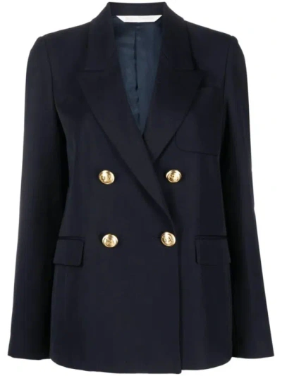 Palm Angels Palm Embroidered Navy Blue Jacket In Black
