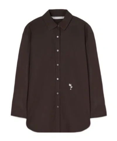 Palm Angels Palm-embroidery Cotton Shirt In Black