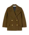 Palm Angels Palm-embroidery Double-breasted Coat In Brown